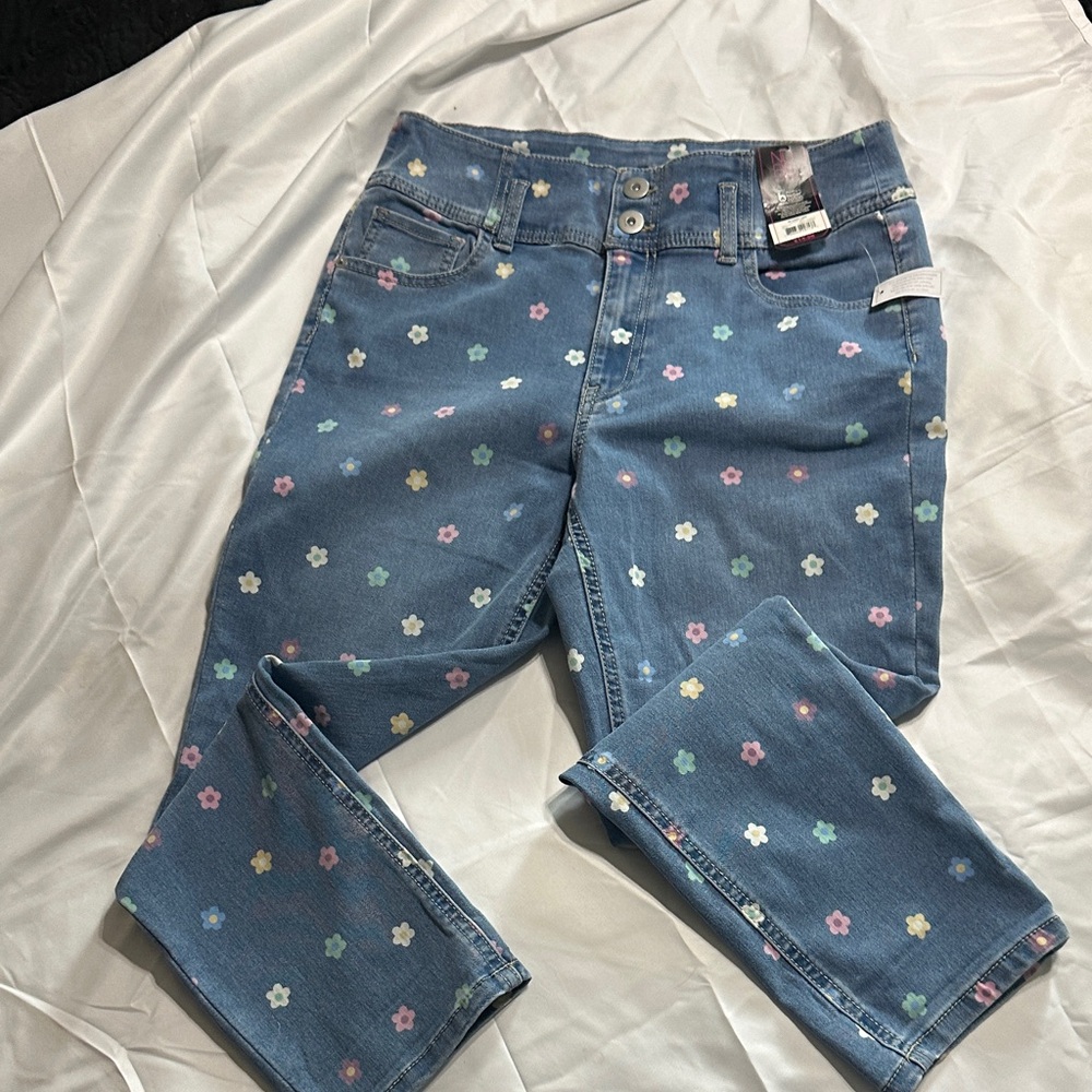 NOBO Blue Jeans with Multicolor Floral Design
